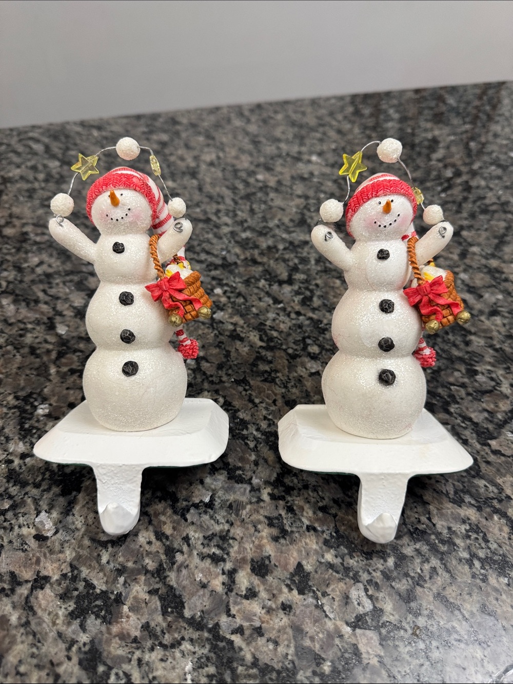 Hallmark White Snowman Stocking Holders with Red Hats